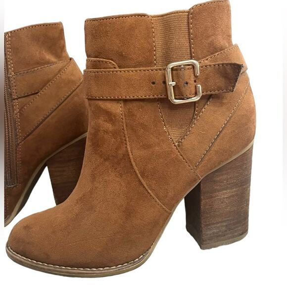 ALDO Womens Size 7 Cognac Brown Ankle Boot With Side Zipper Stacked Heel - Picture 4 of 15